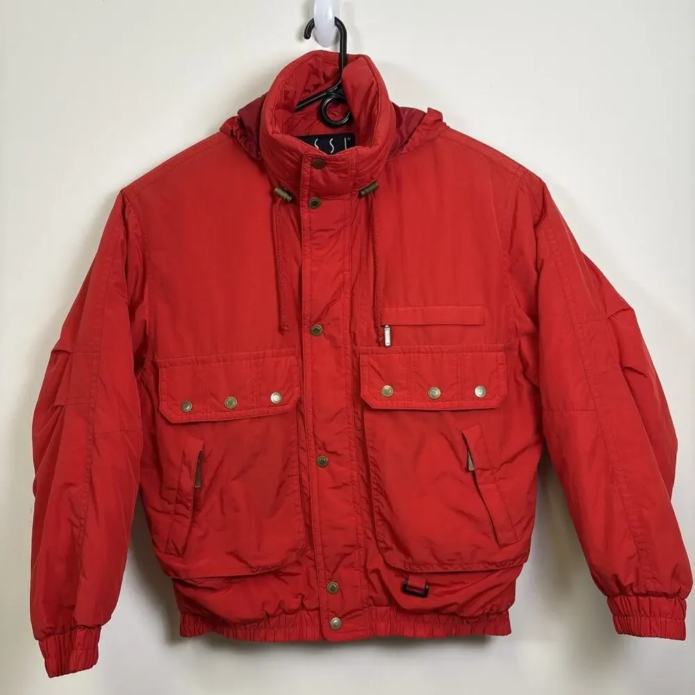 Vintage 80s Red Ski Puffer Jacket Retro Ski Gorpcore Oversized XL - Picture 1 of 16